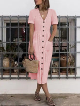 Load image into Gallery viewer, Vestido feminino de algodão e linho com trespasse
