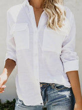 Load image into Gallery viewer, Camisa feminina de mangas compridas de algodão e linho
