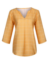 Load image into Gallery viewer, Camiseta feminina de algodão xadrez de manga comprida
