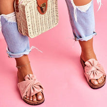 Load image into Gallery viewer, Women's slippers with bow and flat heel
