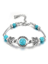 Load image into Gallery viewer, Pulseira feminina turquesa feita à mão com borboleta
