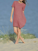 Load image into Gallery viewer, Vestido feminino simples de linho de algodão cor sólida
