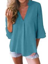 Load image into Gallery viewer, Loose chiffon shirt with 3/4 sleeves and ruffles
