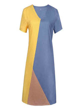 Load image into Gallery viewer, Vestido curto tricolor de algodão e linho com decote em V
