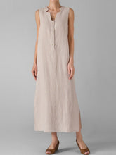 Load image into Gallery viewer, Women's sleeveless V-neck cotton and linen dress
