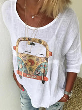 Load image into Gallery viewer, Camiseta de mujer de manga larga con cuello redondo estampado en el pecho
