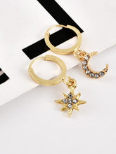 Load image into Gallery viewer, Pendientes de estrella de cinco puntas con diamantes colgante de combinación de luna
