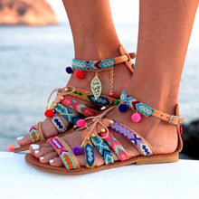 Load image into Gallery viewer, Sandalias planas bohemias de punta redonda para mujer
