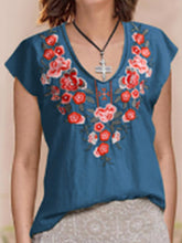 Load image into Gallery viewer, Women's embroidered cotton and linen T-shirt
