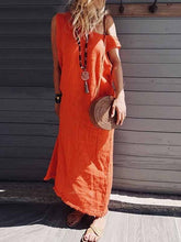 Load image into Gallery viewer, Vestido feminino de renda de linho de cor sólida
