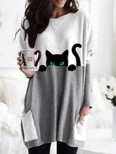 Load image into Gallery viewer, Camisa longa Cool Cat em cor de contraste para mulheres
