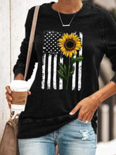 Load image into Gallery viewer, Sunflower and American Flag Long Sleeve Sweatshirt
