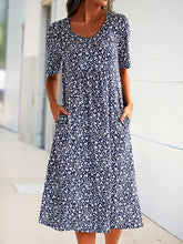 Load image into Gallery viewer, Vestido midi casual com estampa floral e bolsos duplos
