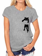 Load image into Gallery viewer, Pocket Cat Print Round Neck Short Sleeve T-Shirt
