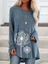 Load image into Gallery viewer, Women's Round Neck Dandelion Print Long Sleeve Top
