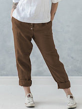 Load image into Gallery viewer, Calças femininas de linho com bolso plus size
