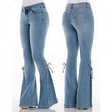 Load image into Gallery viewer, Women's 70s Stretch Flared Jeans With Lace Up
