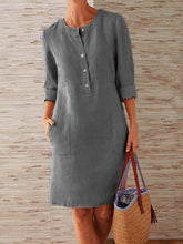 Load image into Gallery viewer, Vestido de linho de algodão feminino com bolsos baixos
