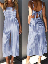 Load image into Gallery viewer, Long striped cotton and linen jumpsuit
