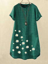Load image into Gallery viewer, Vestido vintage de lino y algodón con estampado de margaritas para mujer
