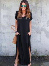 Load image into Gallery viewer, Vestido de bolso com decote em V em cor sólida para mulheres
