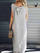 Load image into Gallery viewer, Vestido feminino de renda de linho de cor sólida
