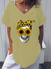 Load image into Gallery viewer, Casual short sleeve daisy print cotton and linen shirt
