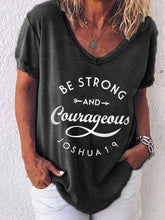 Load image into Gallery viewer, Be Strong And Valiente Joshua 1: 9 Camiseta feminina com decote em V
