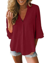 Load image into Gallery viewer, Loose chiffon shirt with 3/4 sleeves and ruffles
