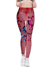 Load image into Gallery viewer, Vaqueros de imitación slim fit con mariposa de alta elasticidad
