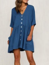 Load image into Gallery viewer, Vestido casual feminino de linho e algodão com bolso
