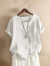 Load image into Gallery viewer, Solid color short sleeve cotton and linen casual t-shirt
