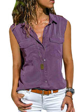 Load image into Gallery viewer, Camisa feminina de lapela de algodão e linho sem mangas
