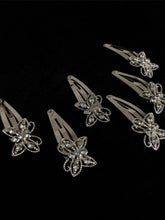 Load image into Gallery viewer, La horquilla de plata de la mariposa golpea el clip lateral de la horquilla de la forma simple en la horquilla del diamante
