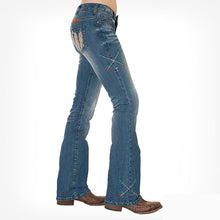 Load image into Gallery viewer, Washed bootcut jeans with Feather &amp; Dreamcatcher embroidery
