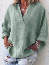Load image into Gallery viewer, Europe and the United States V-neck cotton and linen long-sleeved loose fit shirt
