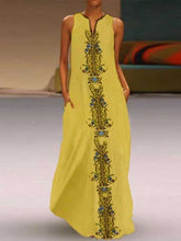 Load image into Gallery viewer, Vestido maxi estampado sem mangas com decote em V retrô simples
