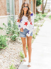 Load image into Gallery viewer, Knitted top with blue and red 4th of July stars
