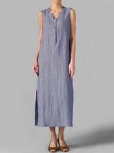 Load image into Gallery viewer, Women's sleeveless V-neck cotton and linen dress
