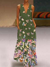 Load image into Gallery viewer, Vestido feminino boêmio com decote em V borboleta estampado maxi
