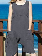 Load image into Gallery viewer, Macacão feminino casual de linho com bolso de algodão
