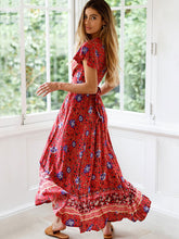 Load image into Gallery viewer, Vestido de encaje con cuello en V y estampado bohemio para mujer
