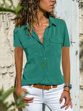 Load image into Gallery viewer, Camisa de solapa de manga corta para mujer

