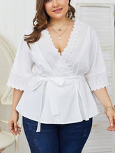 Load image into Gallery viewer, Plus Size Lace Panel Surplice Blouse
