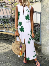Load image into Gallery viewer, Vestido sin mangas con escote en V y abertura estampada
