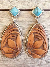 Load image into Gallery viewer, Brincos Vintage em Prata Antiga, Flor do Sol Marrom Turquesa
