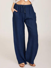 Load image into Gallery viewer, Calças femininas plus size de algodão e linho com bolso
