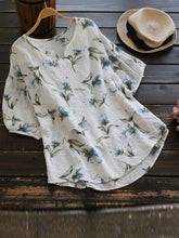 Load image into Gallery viewer, Camisa de manga corta de algodón y lino estampada a la moda para mujer
