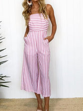 Load image into Gallery viewer, Long striped cotton and linen jumpsuit
