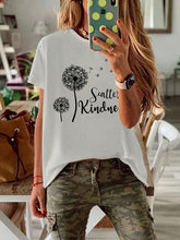 Load image into Gallery viewer, Camiseta feminina de manga curta com estampa de dente-de-leão redondo de pescoço
